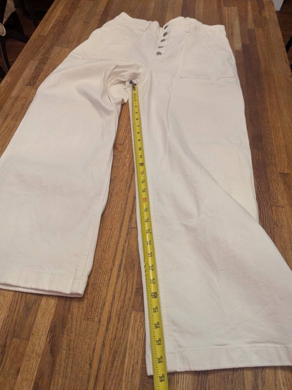 Cream Denim Silver Button Fly High Waisted Wide Leg Flattering Pants Sonoma SZ16 - Picture 2 of 8